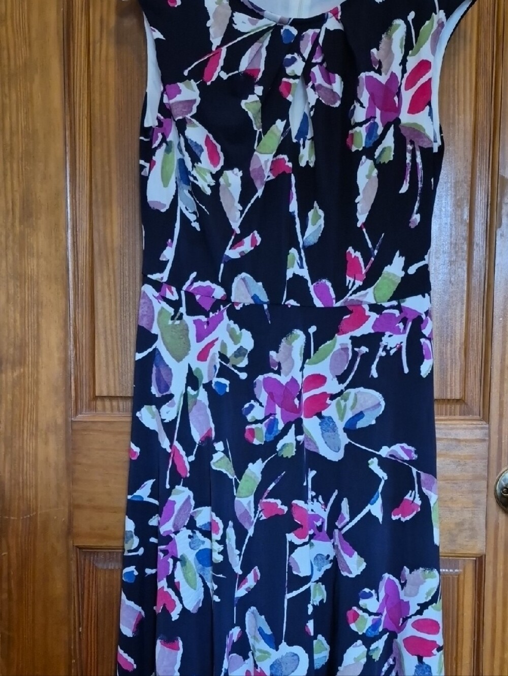 Black Floral-Print Midi Dress with Multicolor Accents